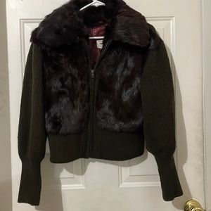 Vintage acrylic and fur zip up cardigan. Size 13/14, small.
